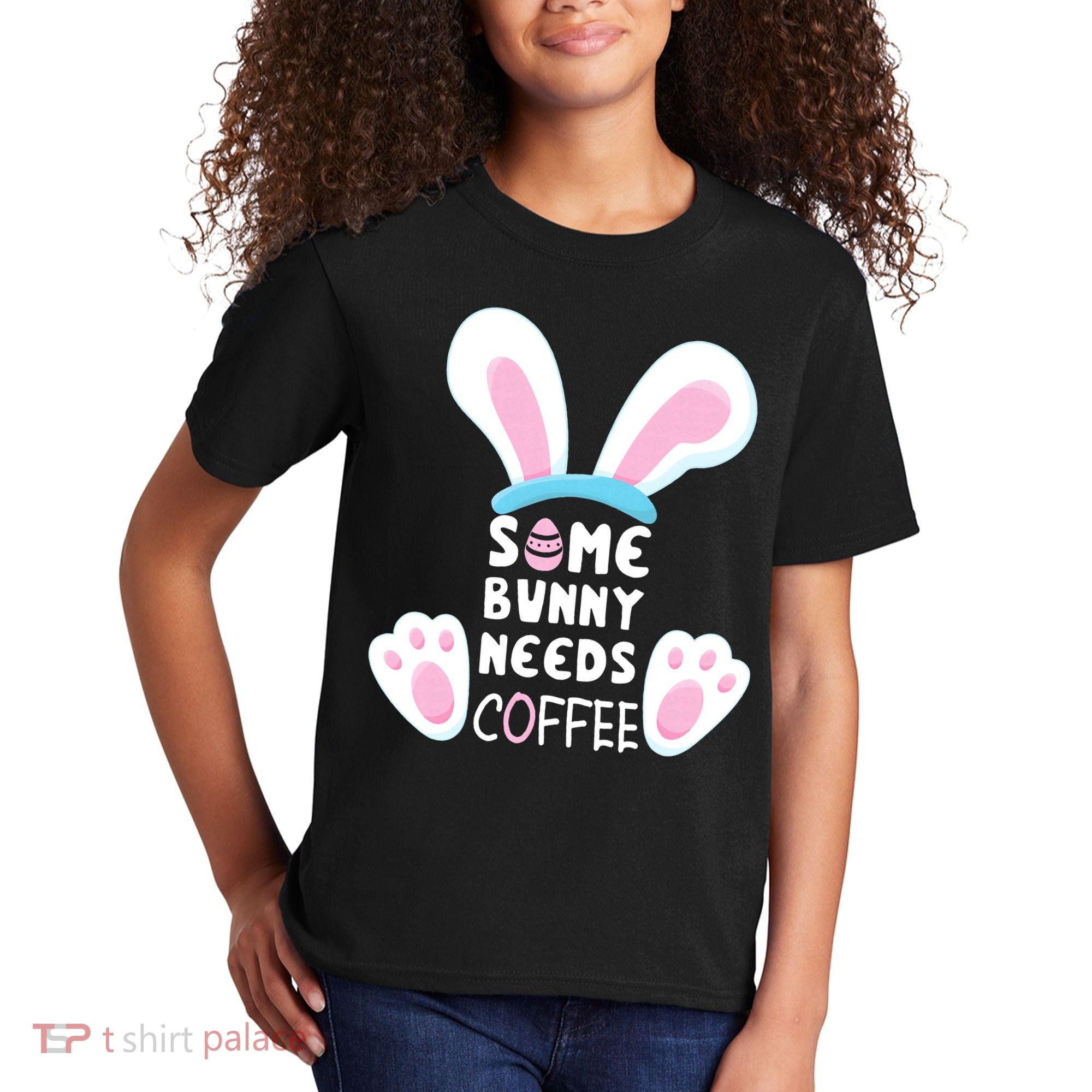 Some Bunny Needs Coffee   Rabbit Funny Easter Kids T-Shirt