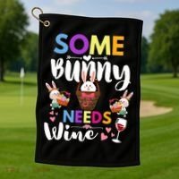 Some Bunny Needs Wine Rabbit Basket Stuffer Happy Easter Day Gift Golf Towel thumb 1