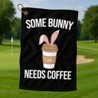 Some Bunny Needs Coffee Cute Golf Towel thumb 1