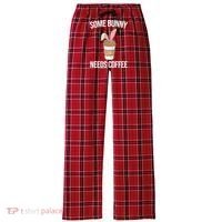 Some Bunny Needs Coffee Cute Women's Flannel Plaid Pajama Pants thumb 0