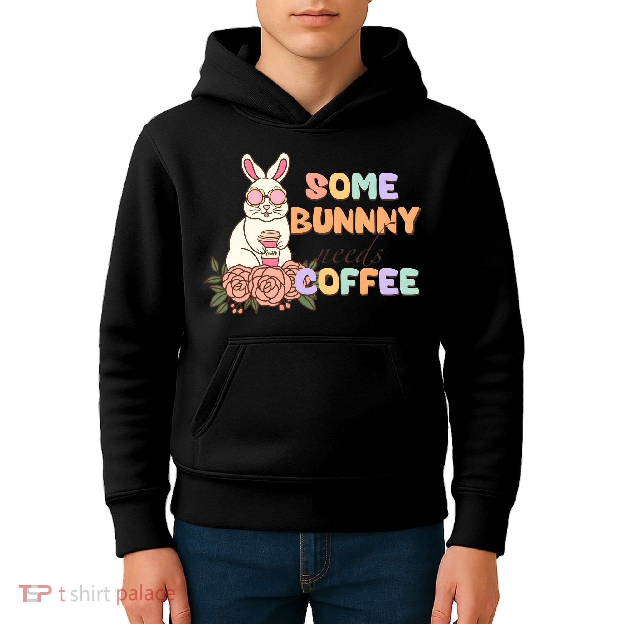 Some Bunny Needs Coffee Easter Day Gift Kids Hoodie