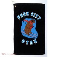 Skiing Bear On Ski Slope Funny Park City Utah Souvenir Gift Golf Towel thumb 0