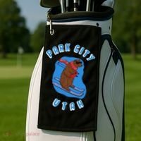 Skiing Bear On Ski Slope Funny Park City Utah Souvenir Gift Golf Towel thumb 2