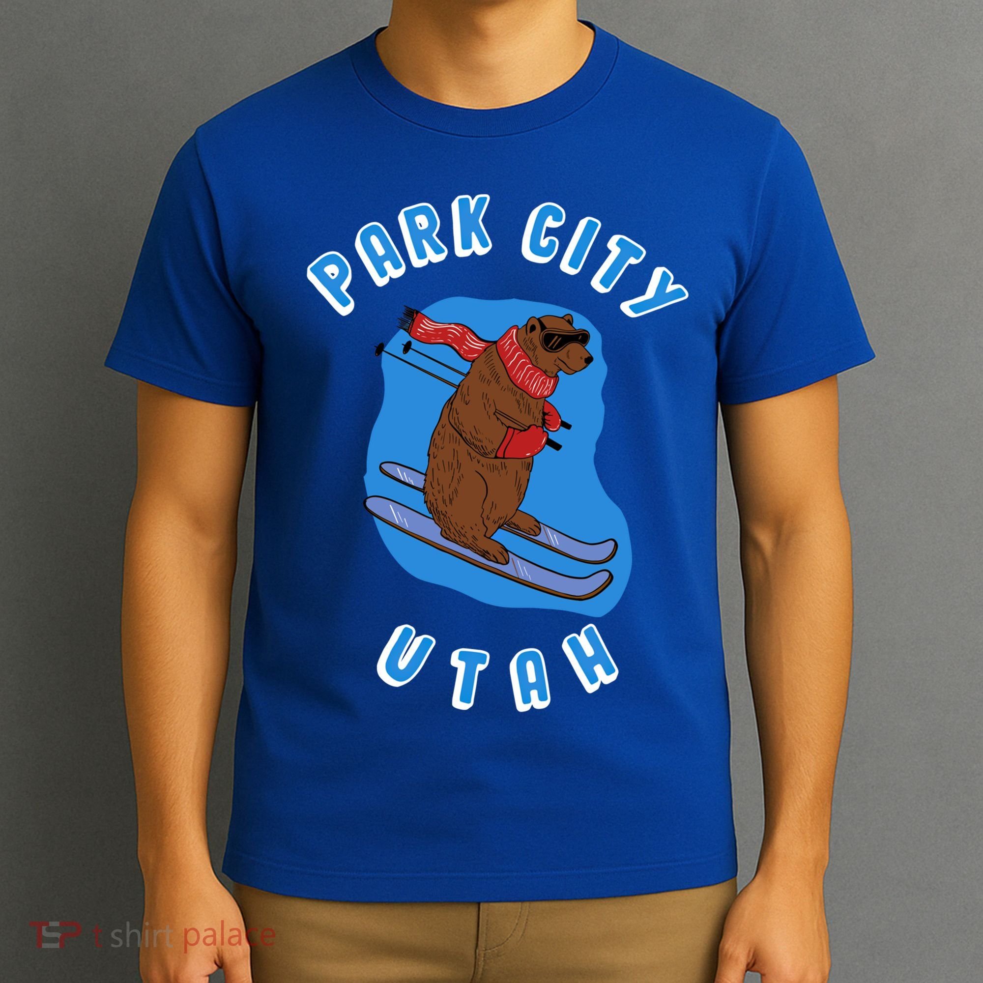 Skiing Bear On Ski Slope Funny Park City Utah Souvenir Gift T-Shirt