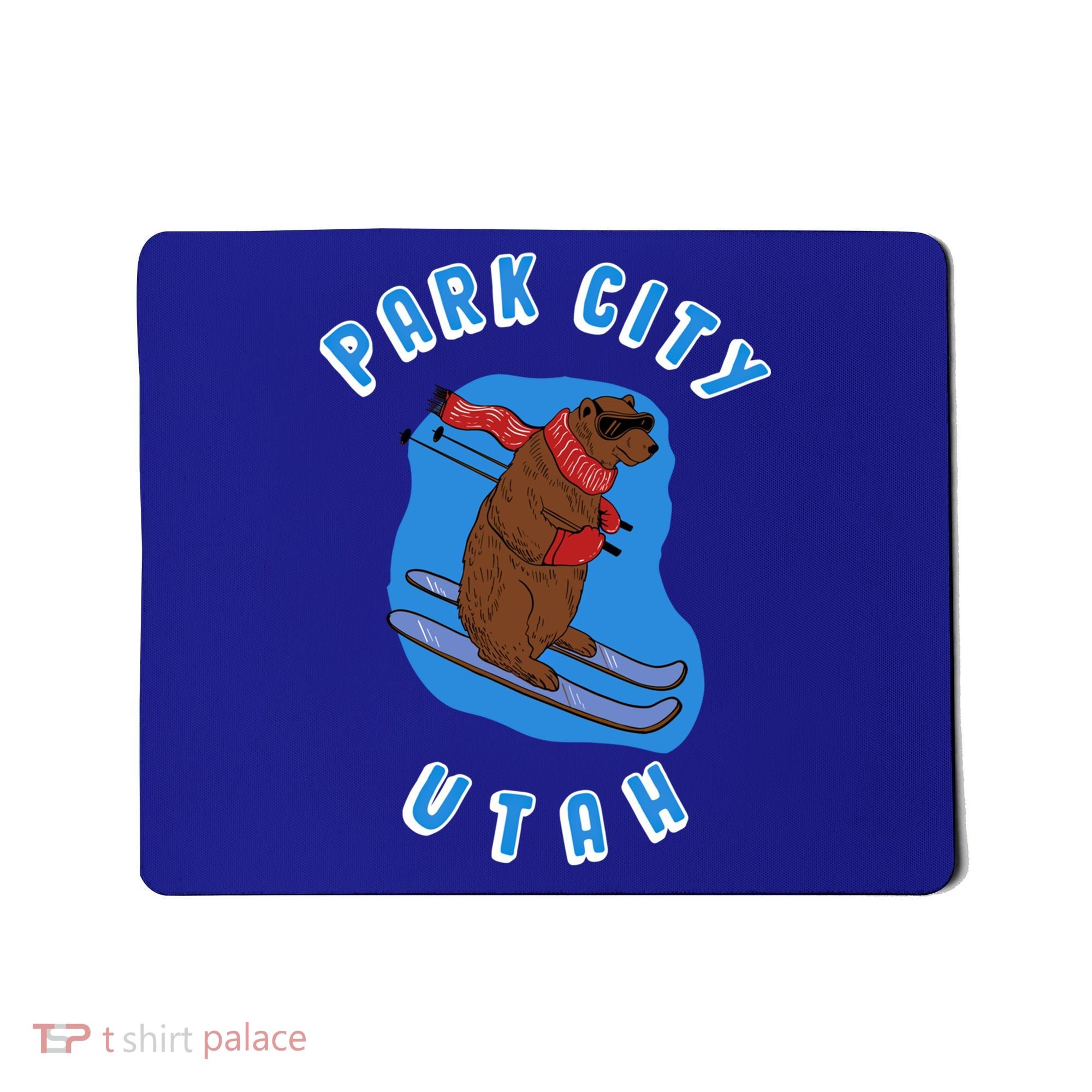 Skiing Bear On Ski Slope Funny Park City Utah Souvenir Gift Mousepad
