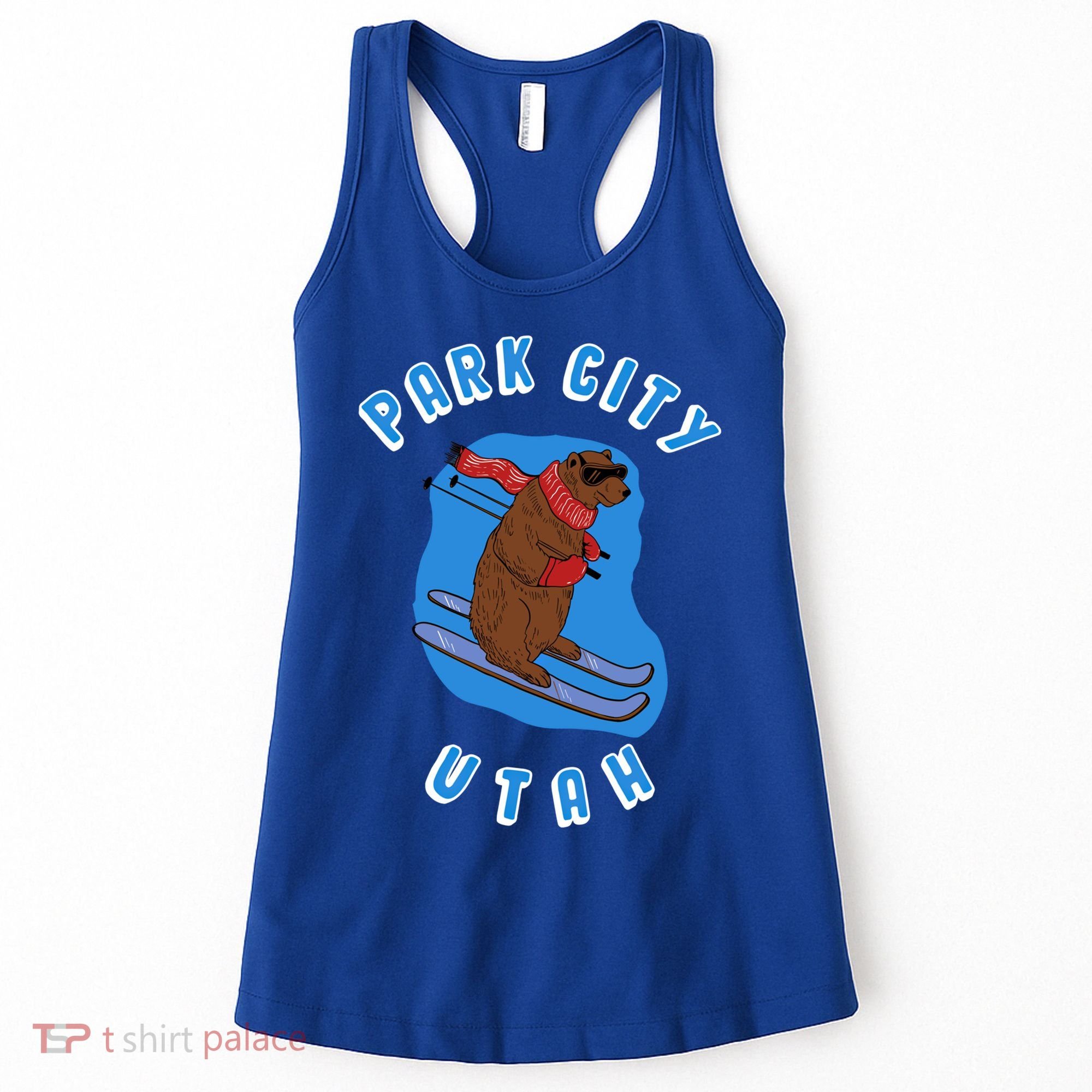 Skiing Bear On Ski Slope Funny Park City Utah Souvenir Gift Women's Tank Top
