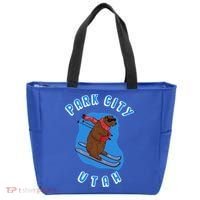 Skiing Bear On Ski Slope Funny Park City Utah Souvenir Gift Tote Bag thumb 0