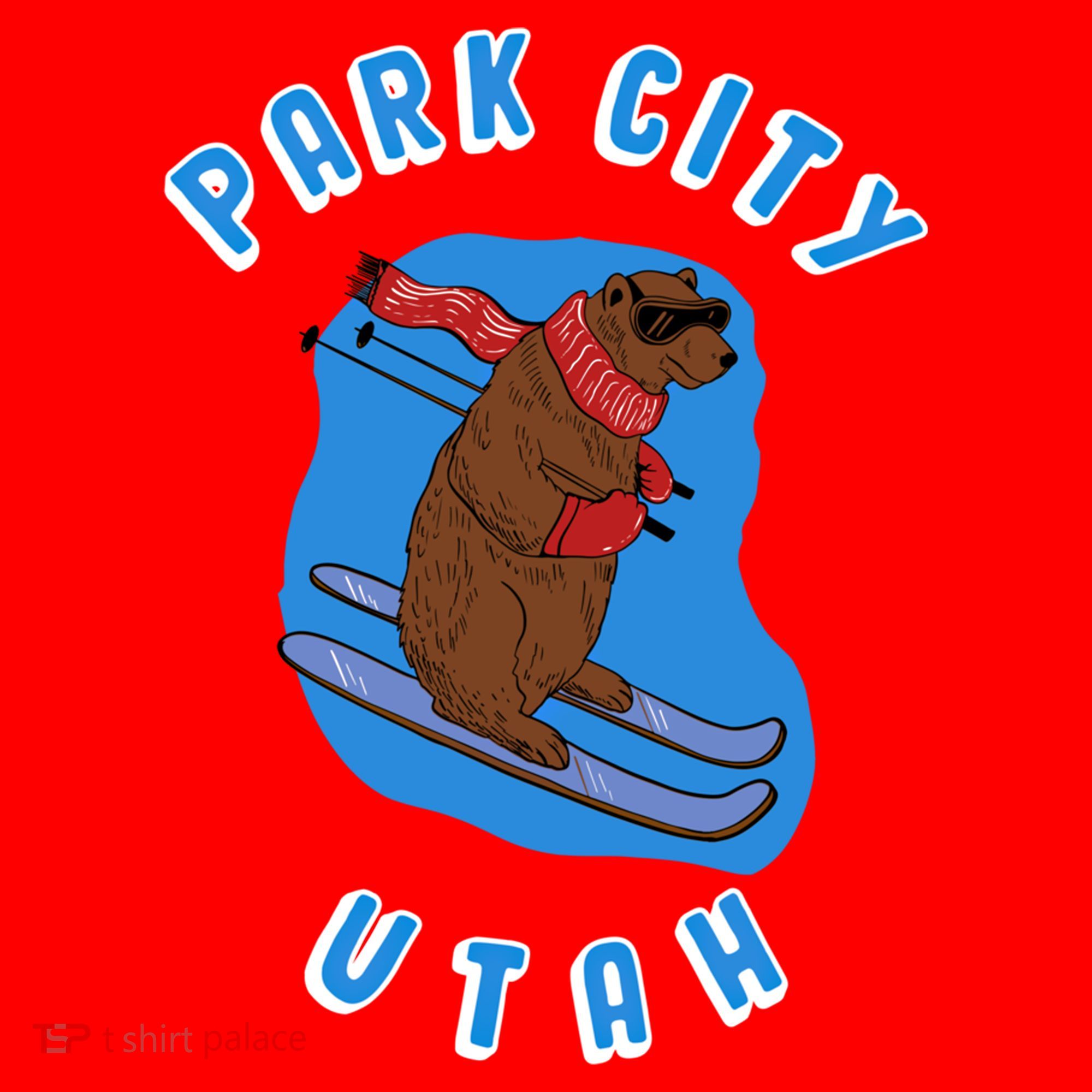 Skiing Bear On Ski Slope Funny Park City Utah Souvenir Gift Santa Hat