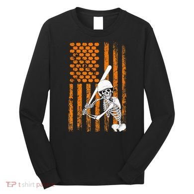 Skeleton Baseball Player Fan Skeleton Halloween Baseball Long Sleeve Shirt