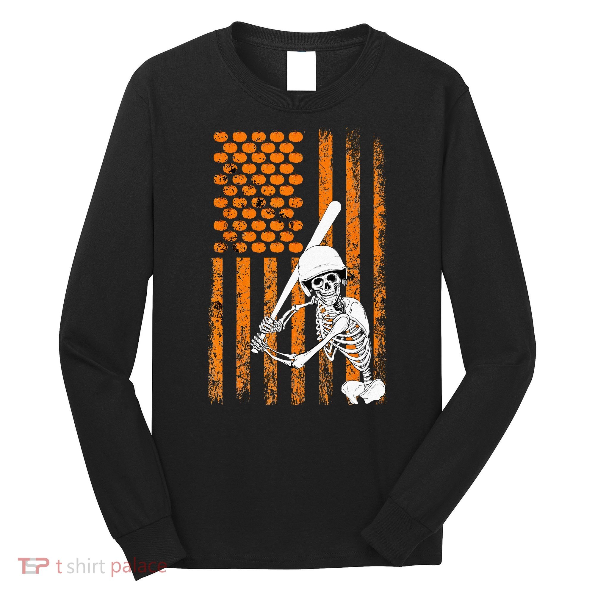 Skeleton Baseball Player Fan Skeleton Halloween Baseball Long Sleeve Shirt