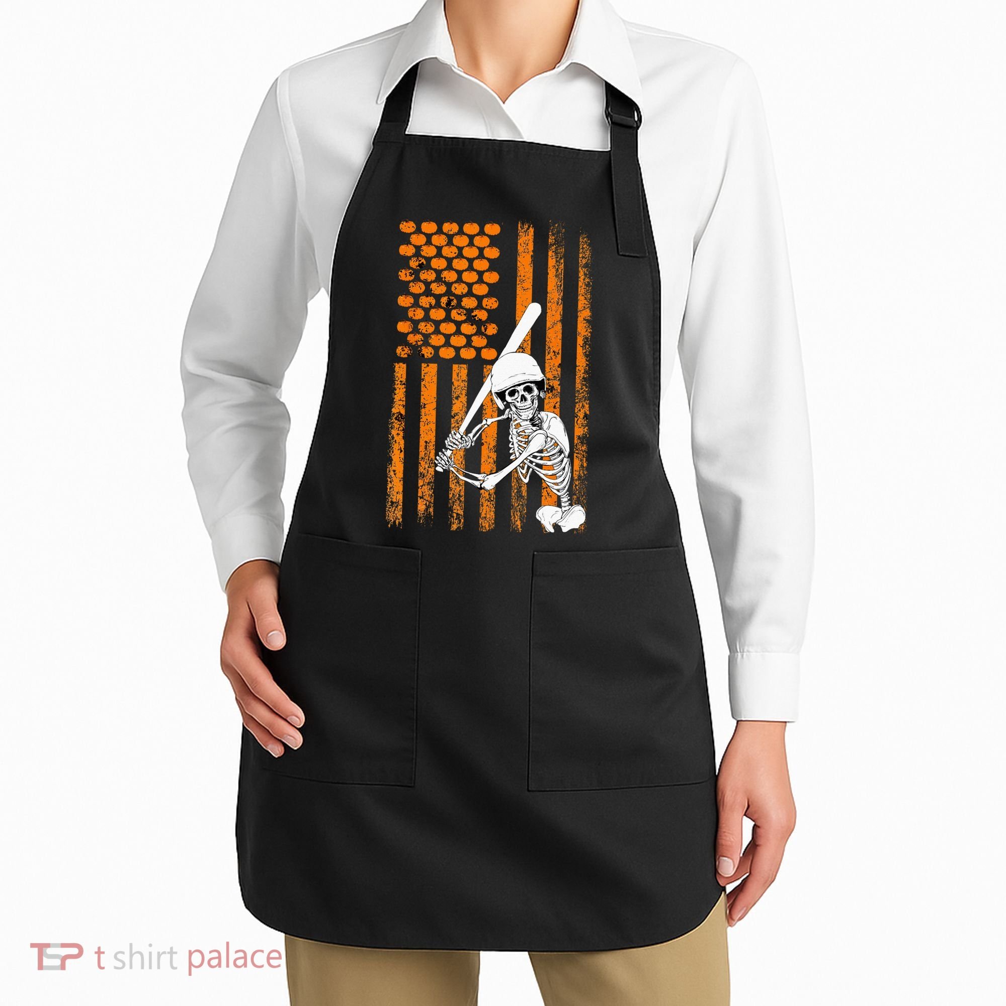 Skeleton Baseball Player Fan Skeleton Halloween Baseball Apron