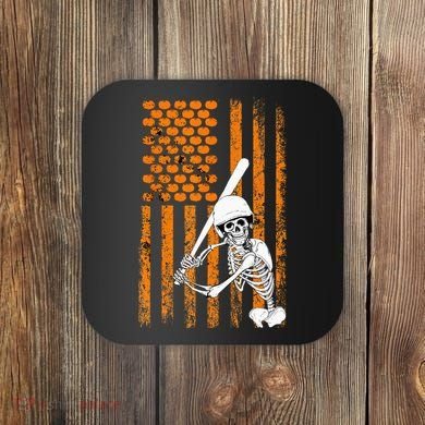 Skeleton Baseball Player Fan Skeleton Halloween Baseball Coaster
