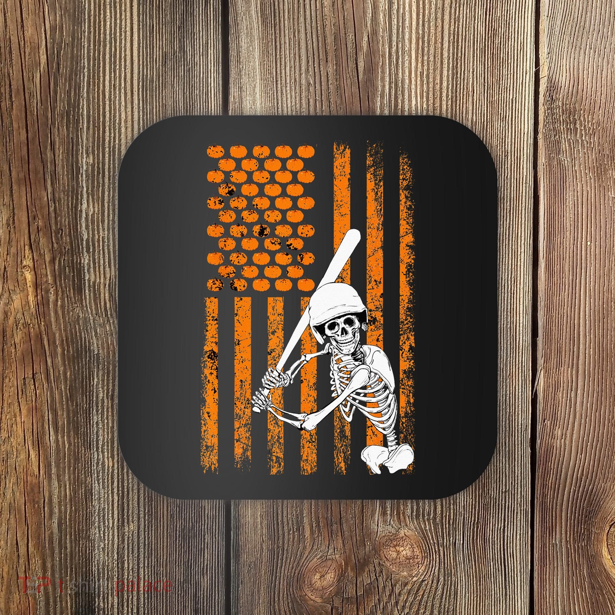 Skeleton Baseball Player Fan Skeleton Halloween Baseball Coaster