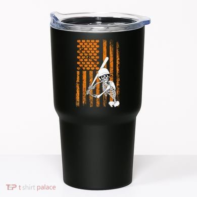 Skeleton Baseball Player Fan Skeleton Halloween Baseball Tumbler
