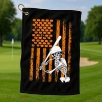 Skeleton Baseball Player Fan Skeleton Halloween Baseball Golf Towel thumb 1