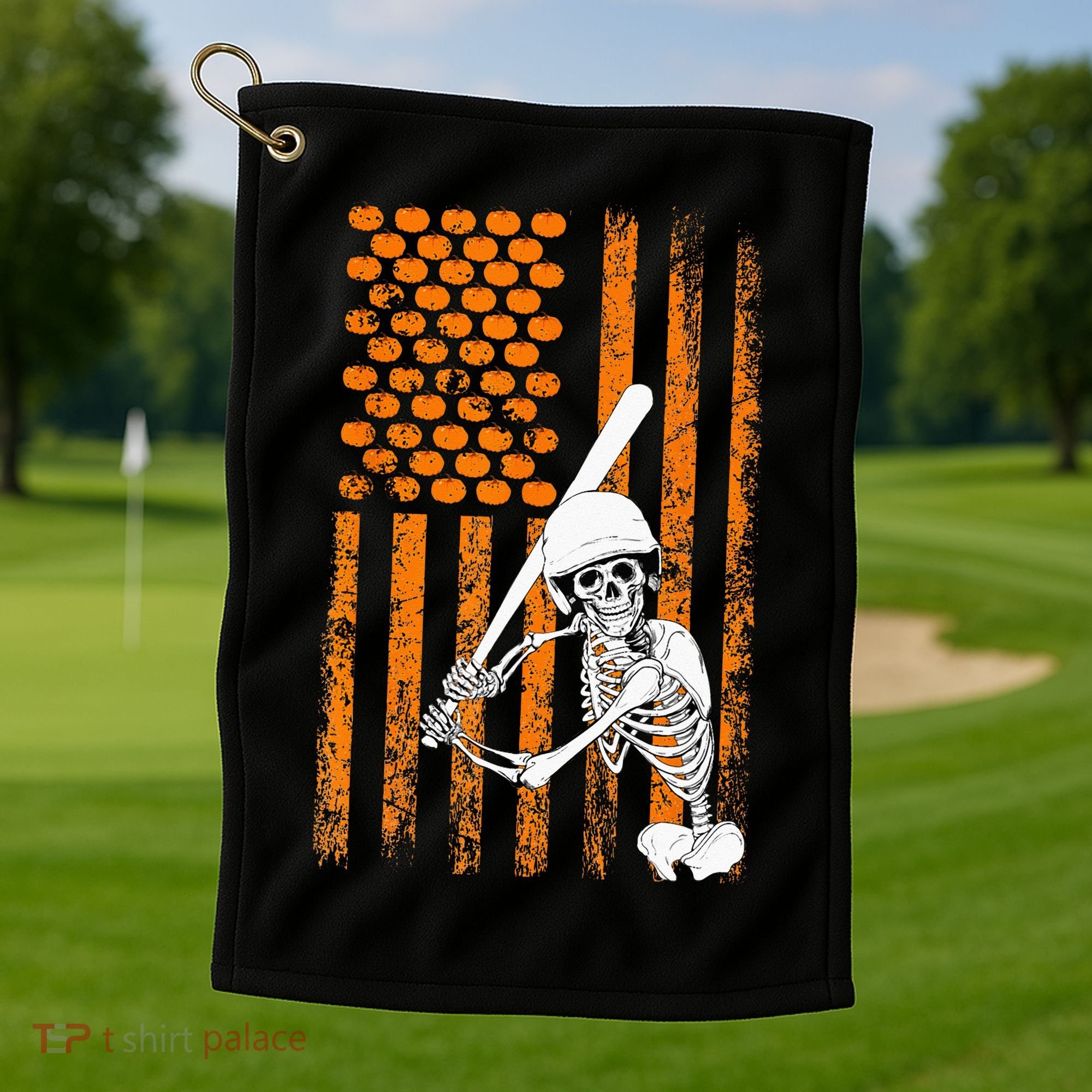Skeleton Baseball Player Fan Skeleton Halloween Baseball Golf Towel