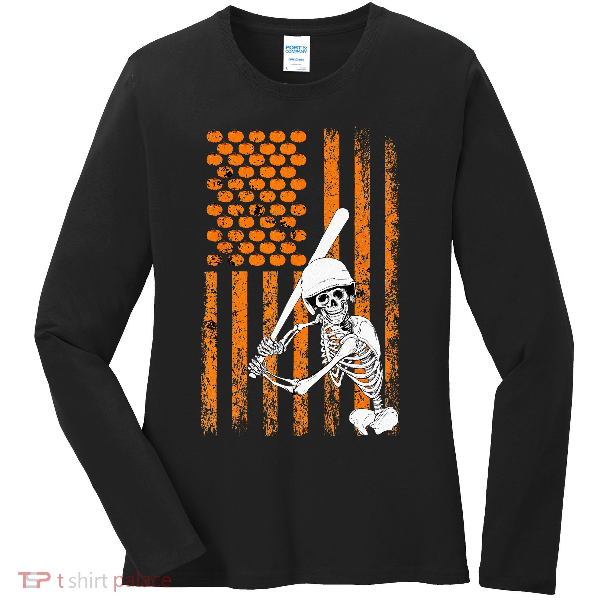 Skeleton Baseball Player Fan Skeleton Halloween Baseball Women's Long Sleeve Shirt