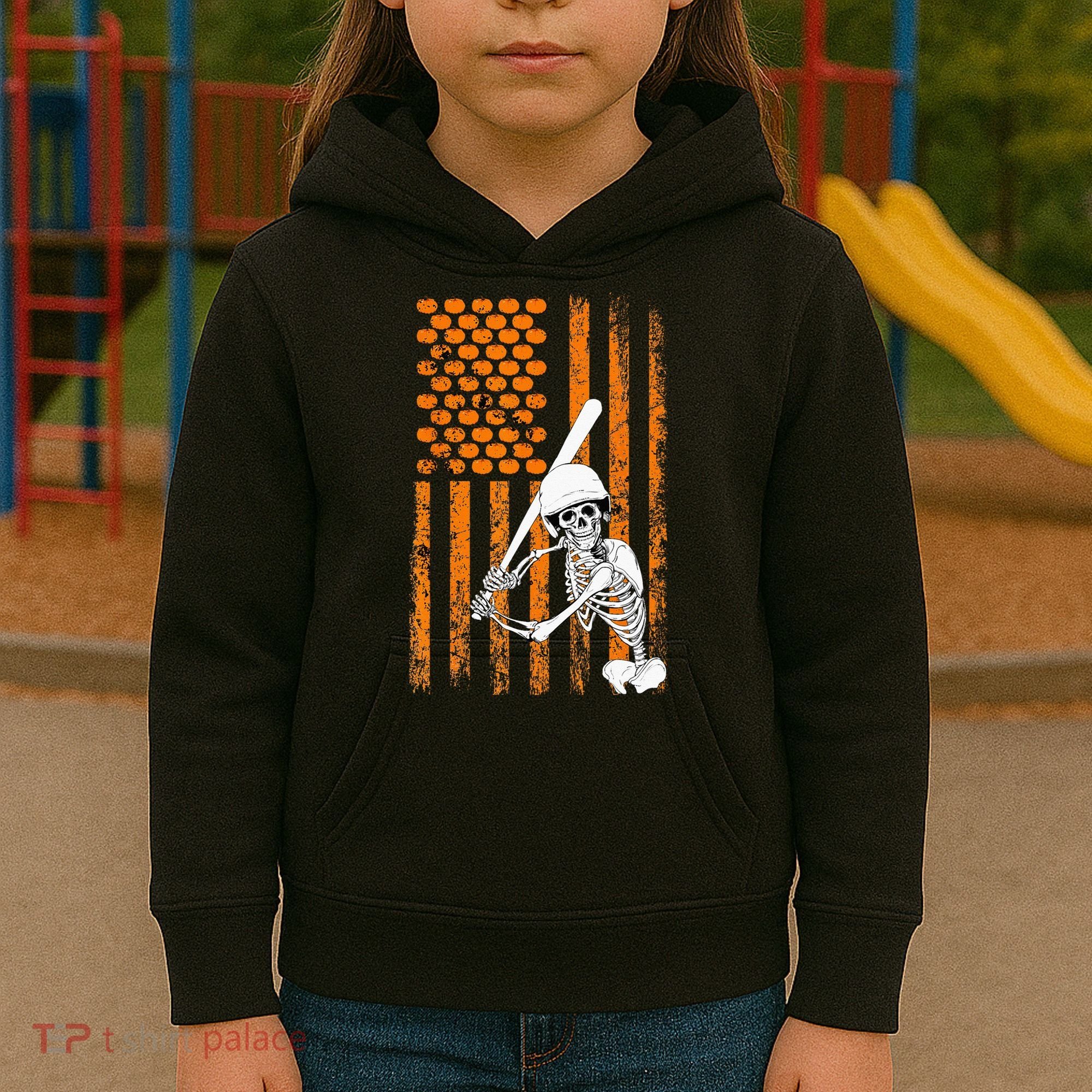 Skeleton Baseball Player Fan Skeleton Halloween Baseball Kids Hoodie