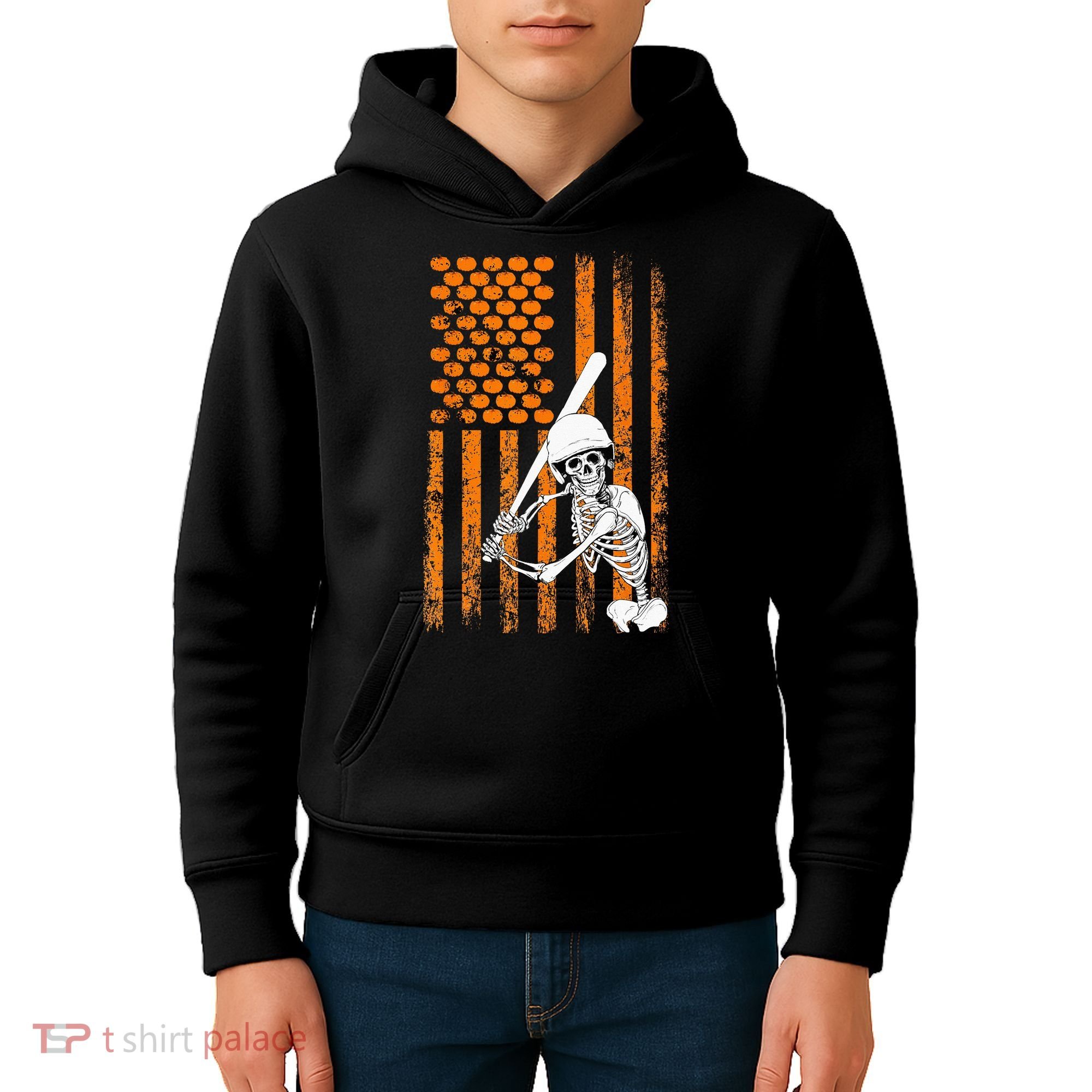 Skeleton Baseball Player Fan Skeleton Halloween Baseball Kids Hoodie