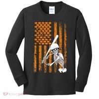 Skeleton Baseball Player Fan Skeleton Halloween Baseball Kids Long Sleeve Shirt thumb 0