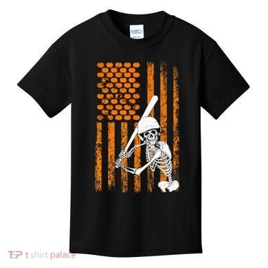 Skeleton Baseball Player Fan Skeleton Halloween Baseball Kids T-Shirt