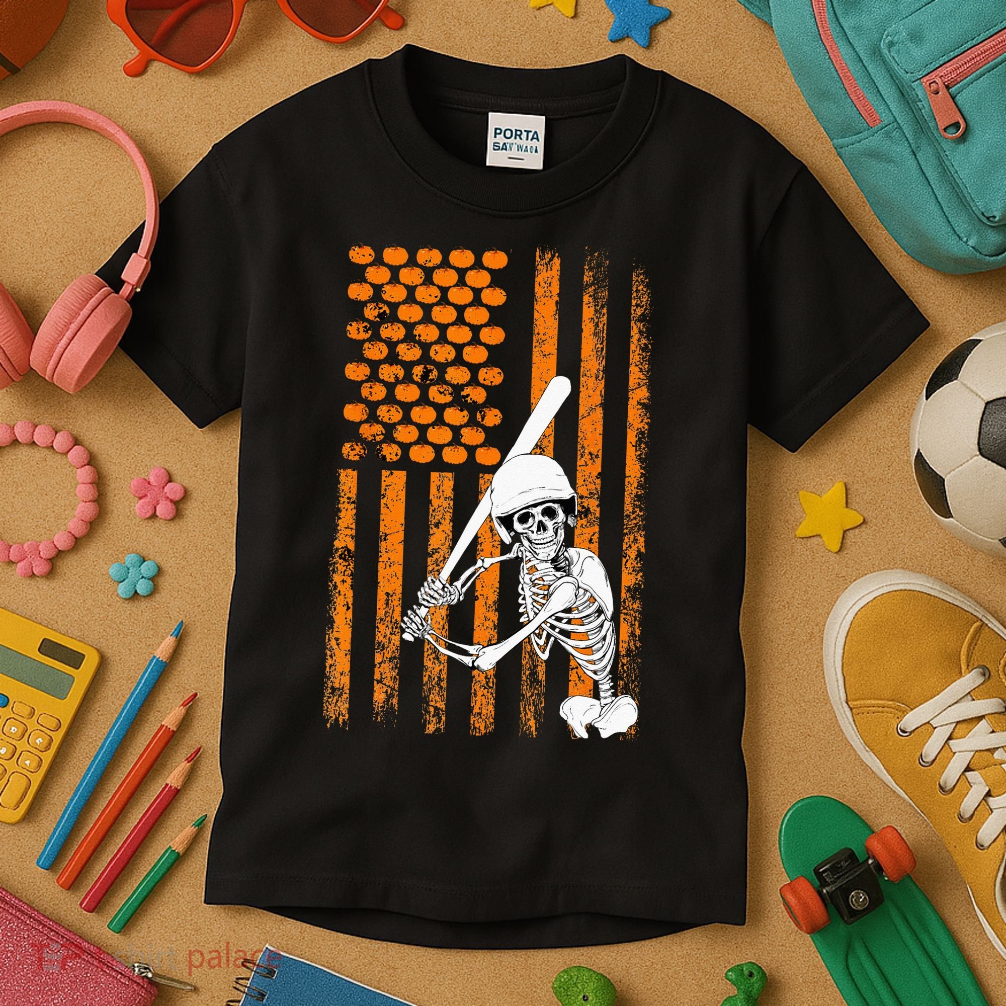 Skeleton Baseball Player Fan Skeleton Halloween Baseball Kids T-Shirt