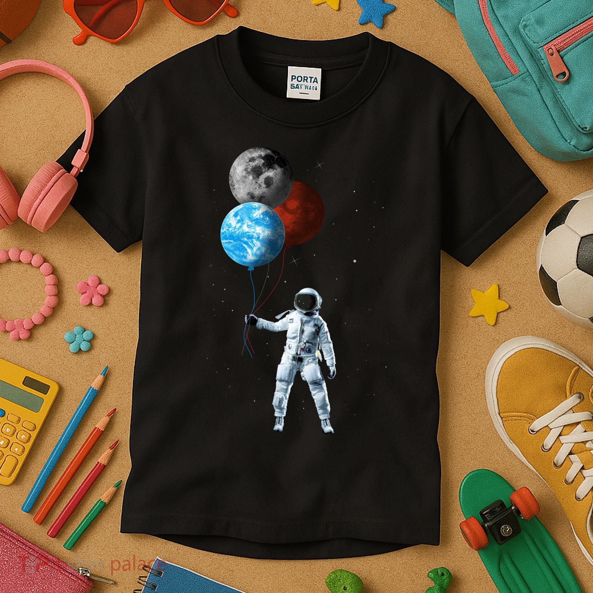 Planet Balloons Astronaut Space Kids T-Shirt