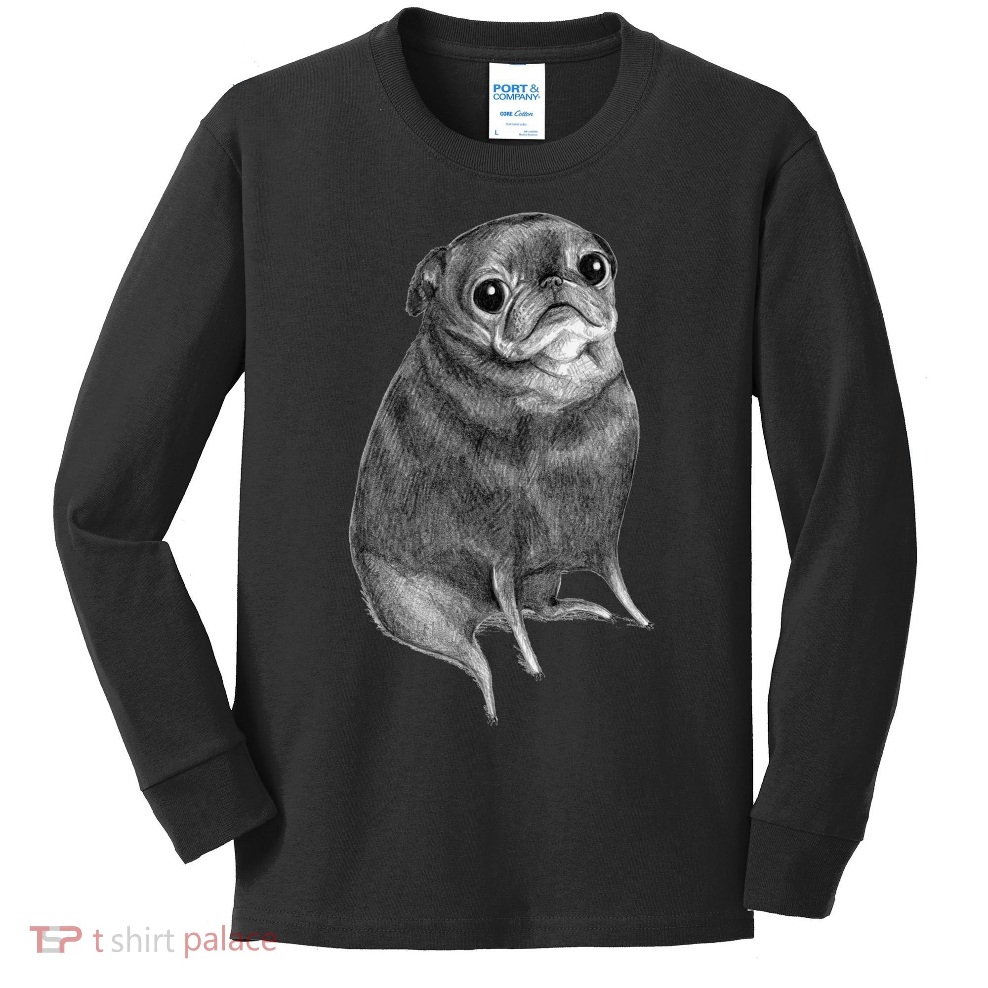 Sweet Black Pug Kids Long Sleeve Shirt