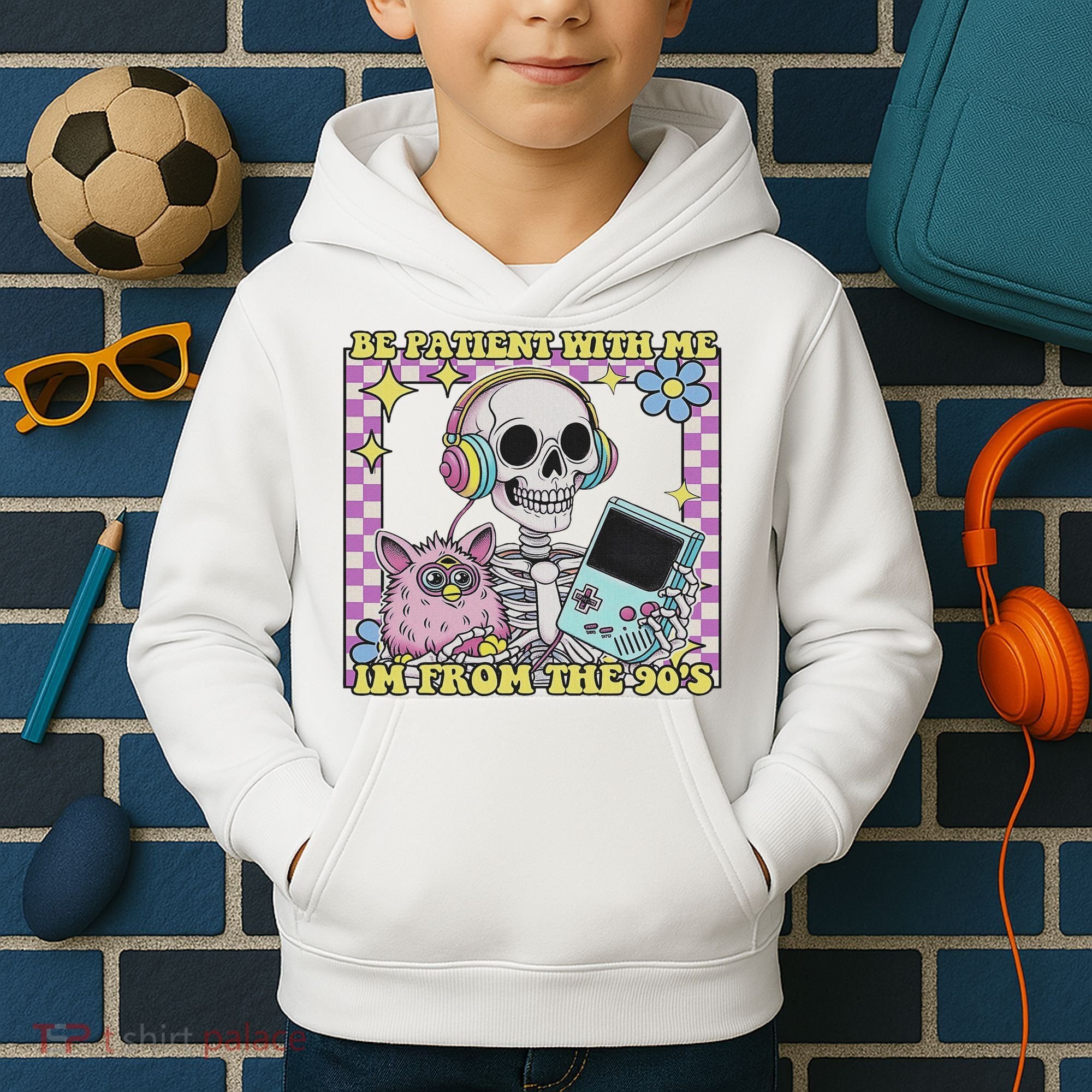 Skeleton Be Patient With Me I'm From The 90s Kids Hoodie