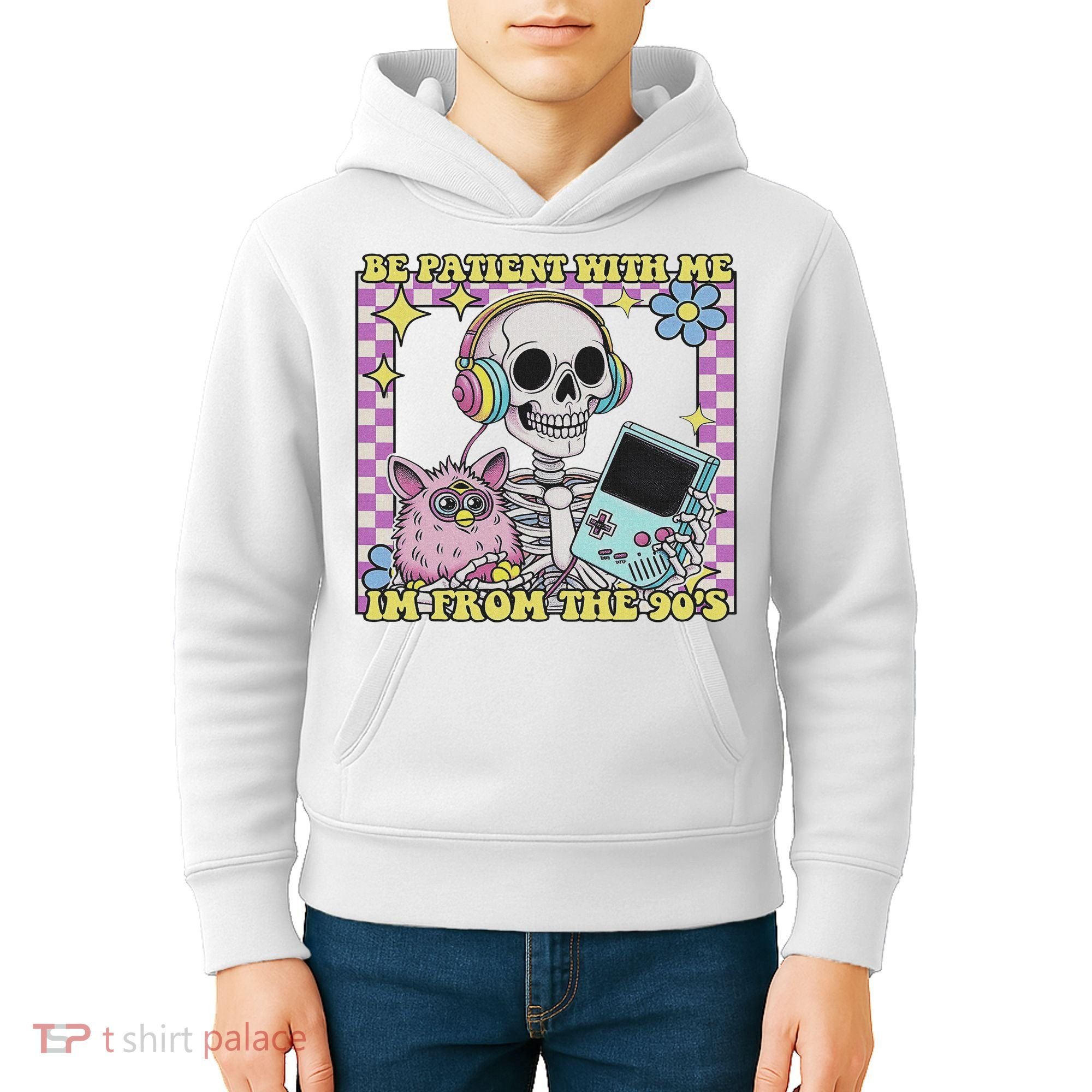 Skeleton Be Patient With Me I'm From The 90s Kids Hoodie