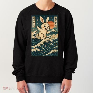 Surfing Bunny Retro Japanese Sakura Wave Adventure Women's Sweatshirt