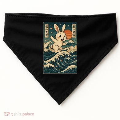 Surfing Bunny Retro Japanese Sakura Wave Adventure USA-Made Doggie Bandana
