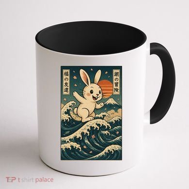 Surfing Bunny Retro Japanese Sakura Wave Adventure Coffee Mug back