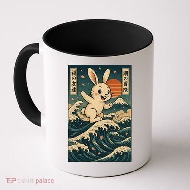 Surfing Bunny Retro Japanese Sakura Wave Adventure Coffee Mug