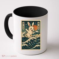 Surfing Bunny Retro Japanese Sakura Wave Adventure Coffee Mug thumb 0