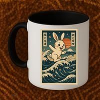 Surfing Bunny Retro Japanese Sakura Wave Adventure Coffee Mug thumb 2