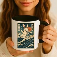 Surfing Bunny Retro Japanese Sakura Wave Adventure Coffee Mug thumb 3