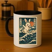 Surfing Bunny Retro Japanese Sakura Wave Adventure Coffee Mug thumb 4