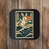 Surfing Bunny Retro Japanese Sakura Wave Adventure Coaster thumb 0
