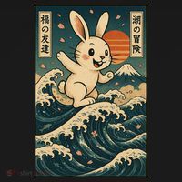 Surfing Bunny Retro Japanese Sakura Wave Adventure Women's Hoodie thumb 2