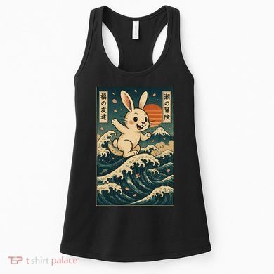 Surfing Bunny Retro Japanese Sakura Wave Adventure Women's Tank Top