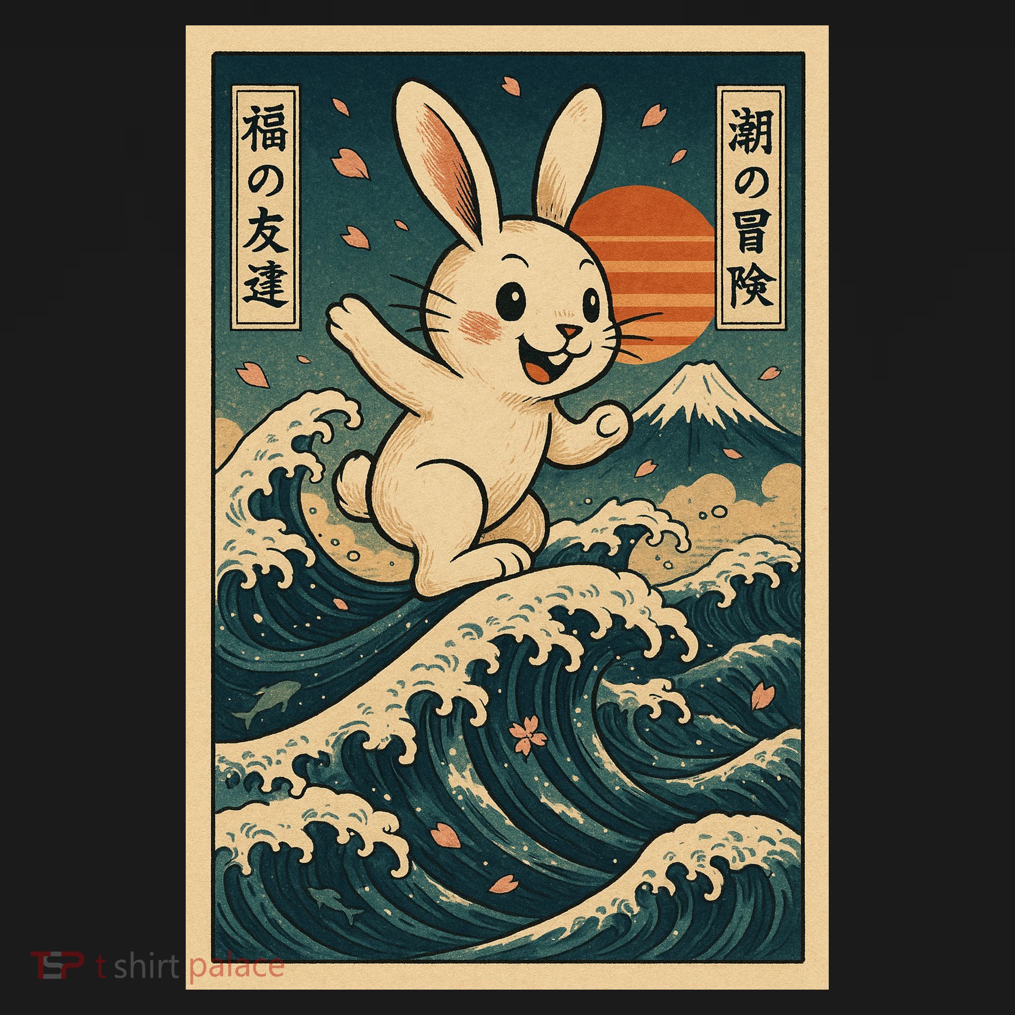 Surfing Bunny Retro Japanese Sakura Wave Adventure Women's Tank Top