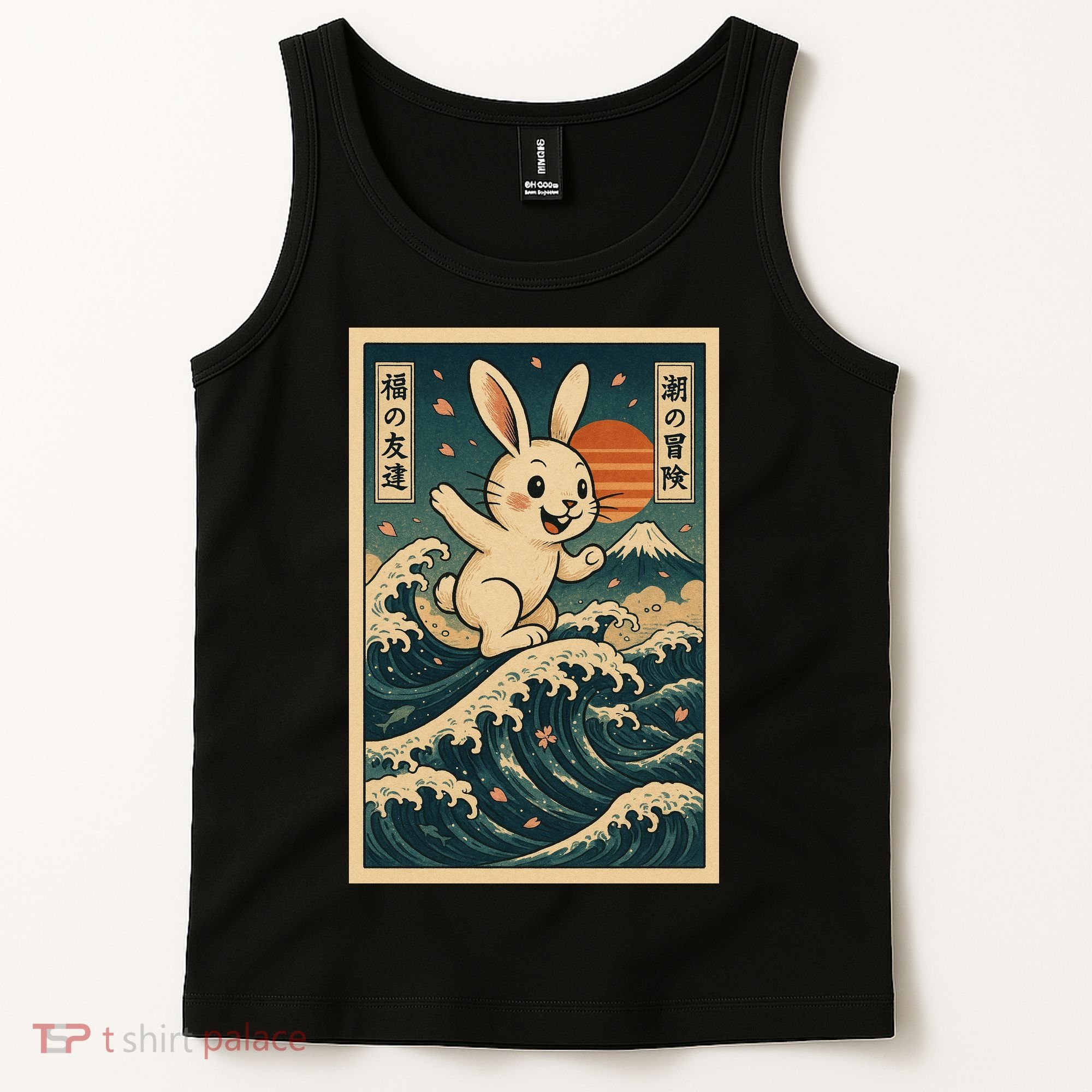 Surfing Bunny Retro Japanese Sakura Wave Adventure Tank Top