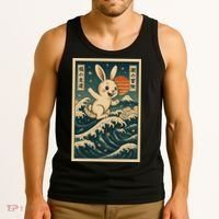 Surfing Bunny Retro Japanese Sakura Wave Adventure Tank Top thumb 3
