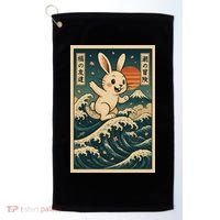 Surfing Bunny Retro Japanese Sakura Wave Adventure Golf Towel thumb 0