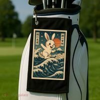 Surfing Bunny Retro Japanese Sakura Wave Adventure Golf Towel thumb 2
