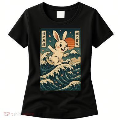 Surfing Bunny Retro Japanese Sakura Wave Adventure Women's T-Shirt