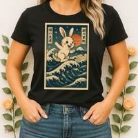 Surfing Bunny Retro Japanese Sakura Wave Adventure Women's T-Shirt thumb 2