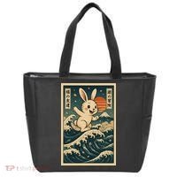 Surfing Bunny Retro Japanese Sakura Wave Adventure Tote Bag thumb 0