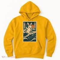 Surfing Bunny Retro Japanese Sakura Wave Adventure Hoodie thumb 0